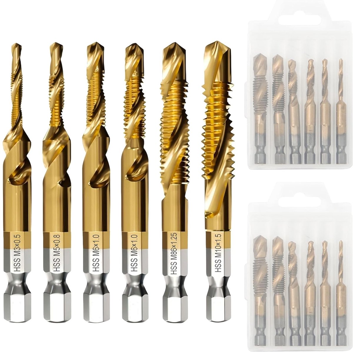 SnelShoppen - Pack van 12 Combinatie Boor- en Draadtapbits met Hexaansluiting HSS M3-M10 - 1/4 Inch Hex Shank Boor- en Draad Snijset voor Metaal en Ho