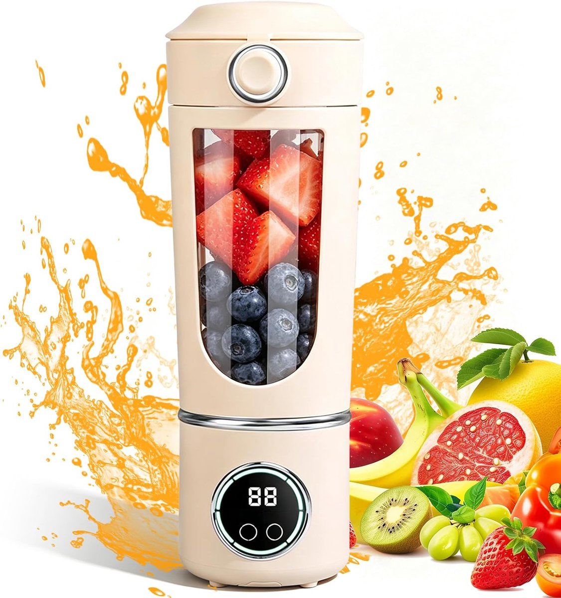 Thijox - Draagbare Mixer 700 ml Mini-Blender met 12 RVS Messen en Digitaal Display - USB-oplaadbaar Smoothie Maker To Go voor Milkshakes, Fruit, Groen