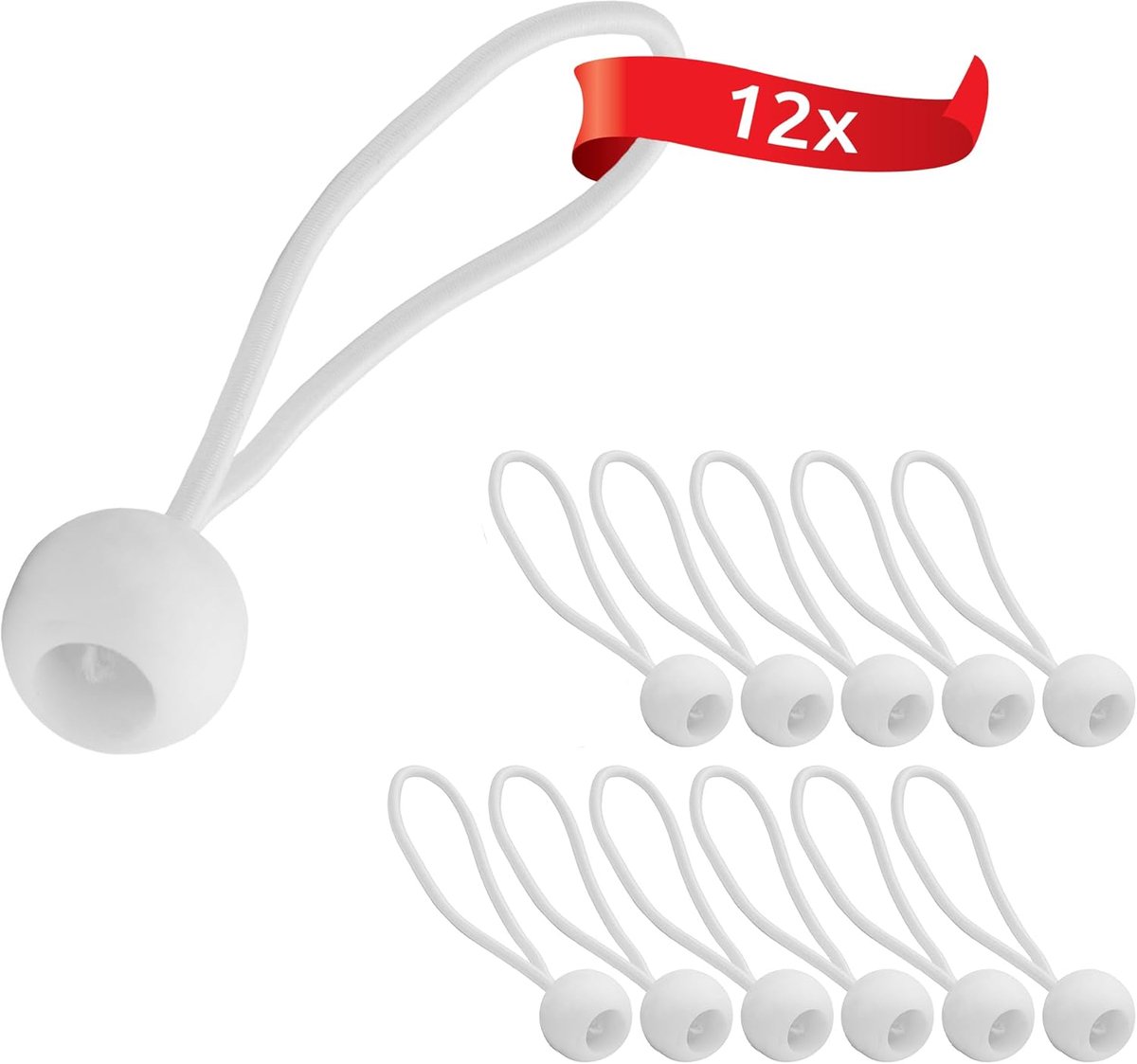SnelShoppen - 12x Spanrubber Set met Plastic Ballen - Tension Rubbers voor Tent, Paviljoen, Tarpaulin - Sterke Tension Force - Wit - Perfect voor Camp