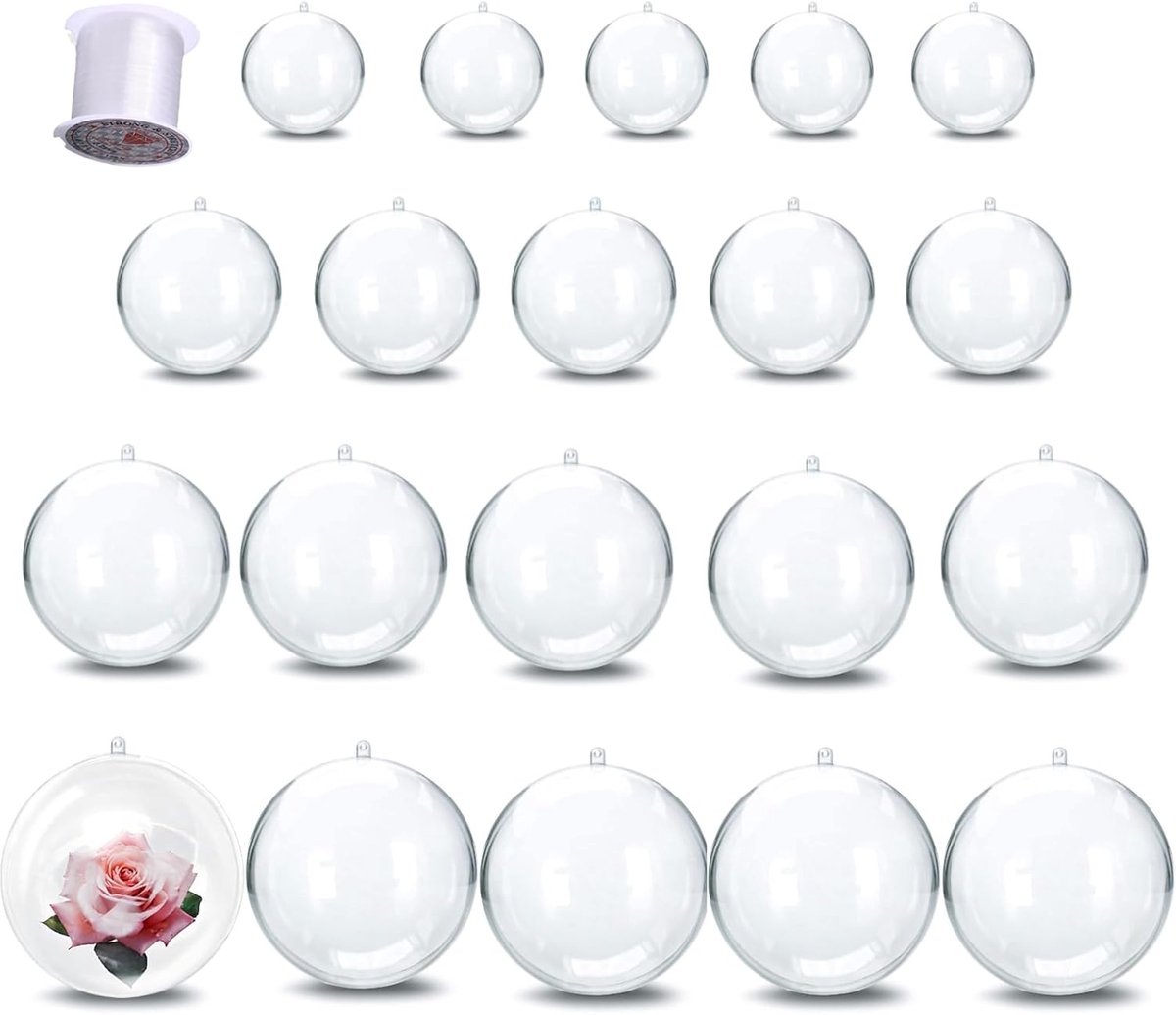 SnelShoppen - 20 Stuks Transparante Kerstballen - Persoonlijke DIY Kerstversiering - Plastic Ballen voor Inrichting - 5+6+7+8cm voor Feestelijke Geleg