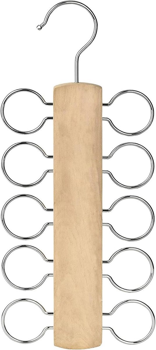 SnelShoppen - Scarf Hanger, Scarf Organizer, Scarf Rack, Tie Holder, Belt Holder, Houten en Metalen Hanger voor Sjaals, Riemen en Stropdassen - 13x30