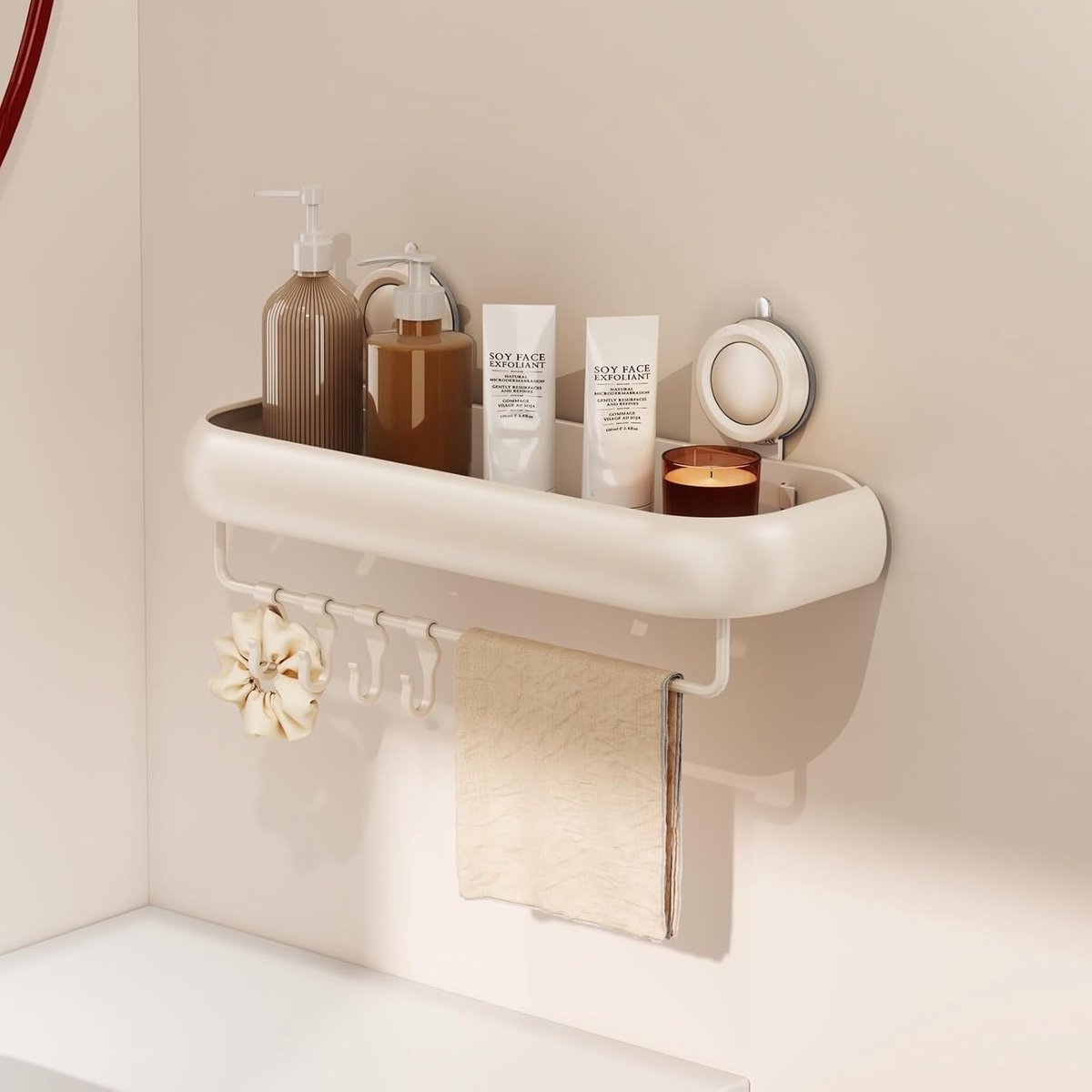 Thijox - Badkamer Rek Zuigschotel - Douche Shelf Organizer - Doucherek Zonder Boren - Aluminium Badkamer Accessoires - Wit - 30x12x4,5 cm