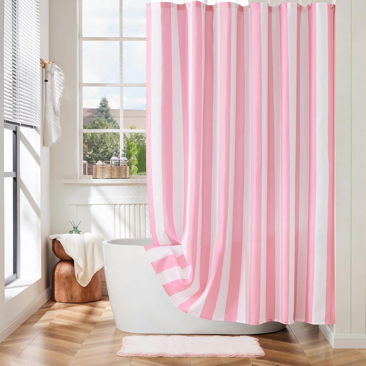SnelShoppen - Vintage Retro Gestreepte Douchegordijn 72x72 Inch, Waterdicht Polyester Badkamer Gordijn, Minimalistisch Design in Roze voor Moderne Bad