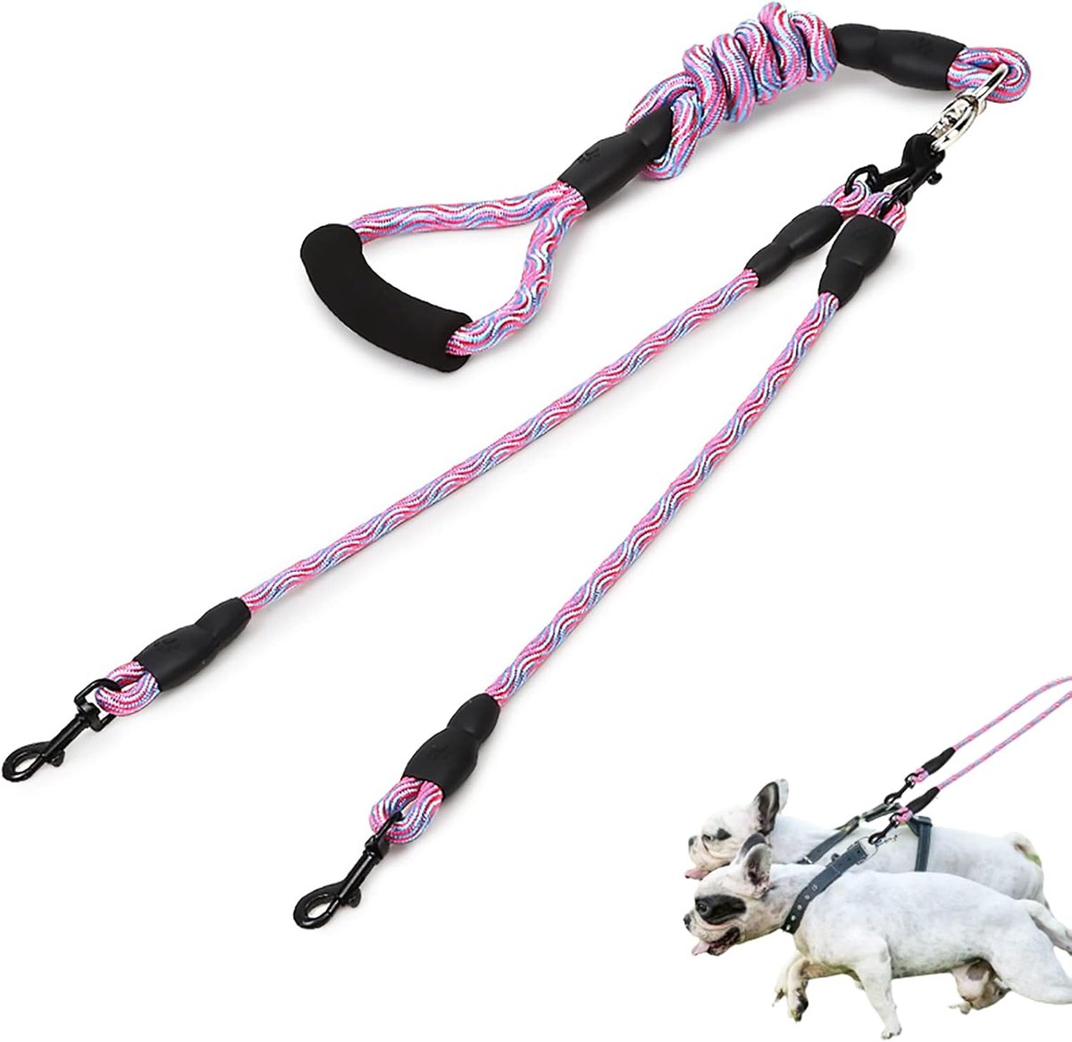 SnelShoppen - Double Dog Leash voor 2 Honden, Dubbele Hondenriem met Afneembare Anti-Tangle, Comfortabele Grip, Nylon, Geschikt voor Middelgrote en Gr