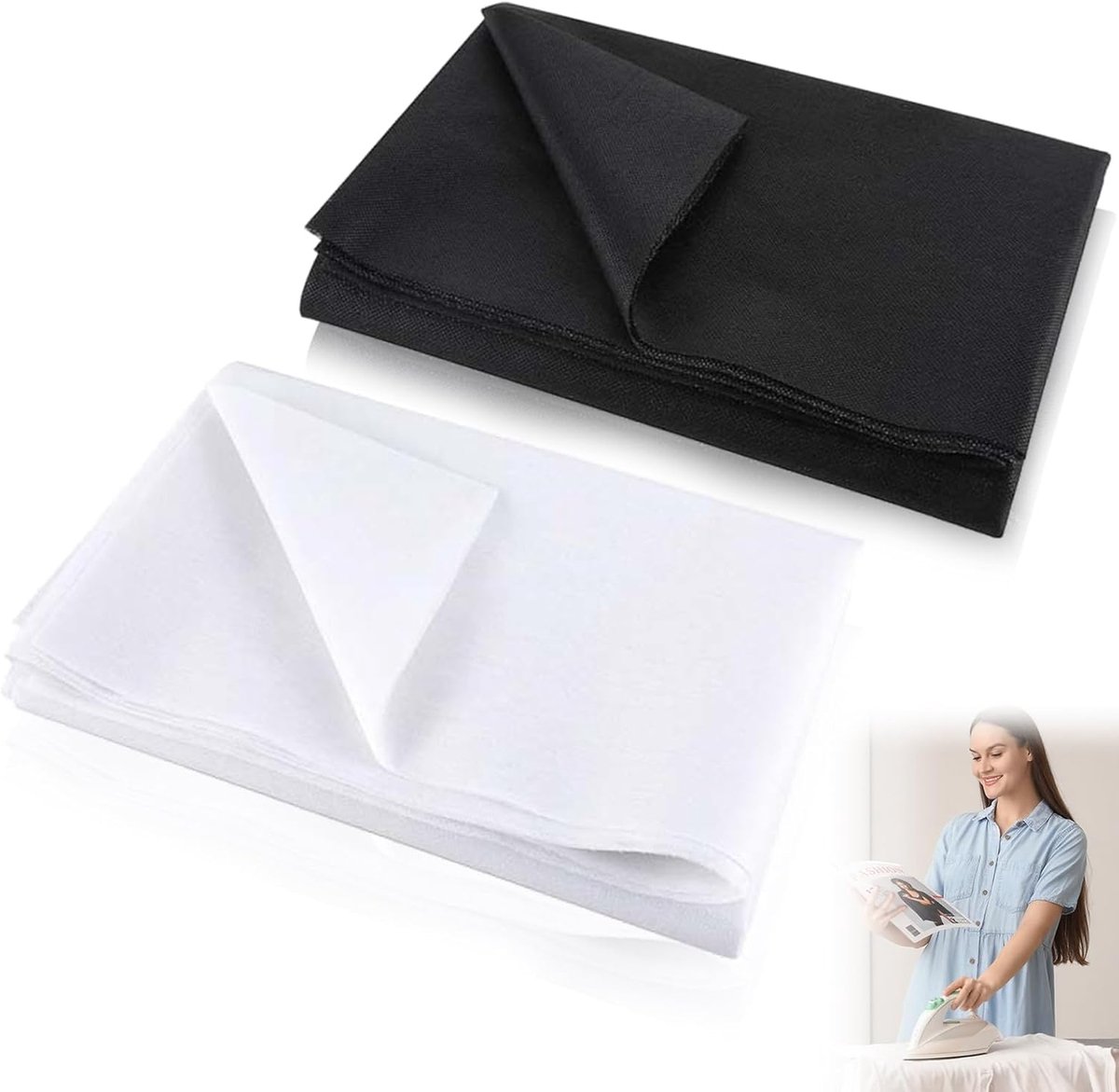 SnelShoppen - Pack van 2 Strijkvlies, 300 x 100 cm, Dun Strijkvlies, Non-woven Stof voor Strijken, Knutselen, Zwart en Wit