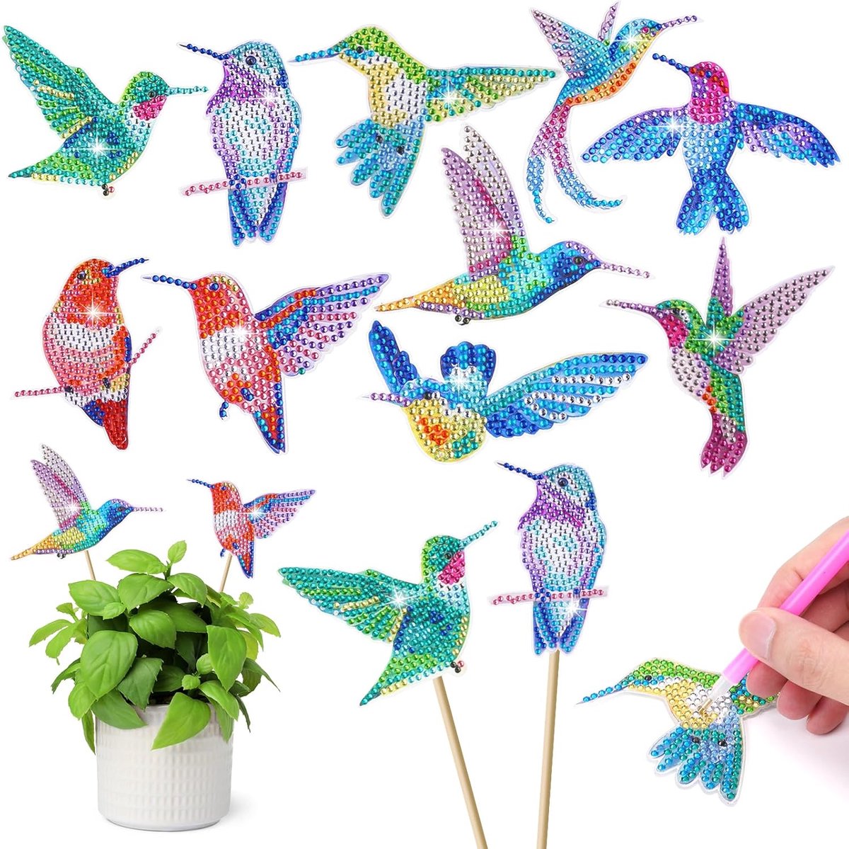 SnelShoppen - 10 Stuks Vogel Diamond Art Kits - DIY Diamant Schilderen Set voor Tuin Decoratie - Vliegende Vogel Ornamenten - Creatieve Handwerken met