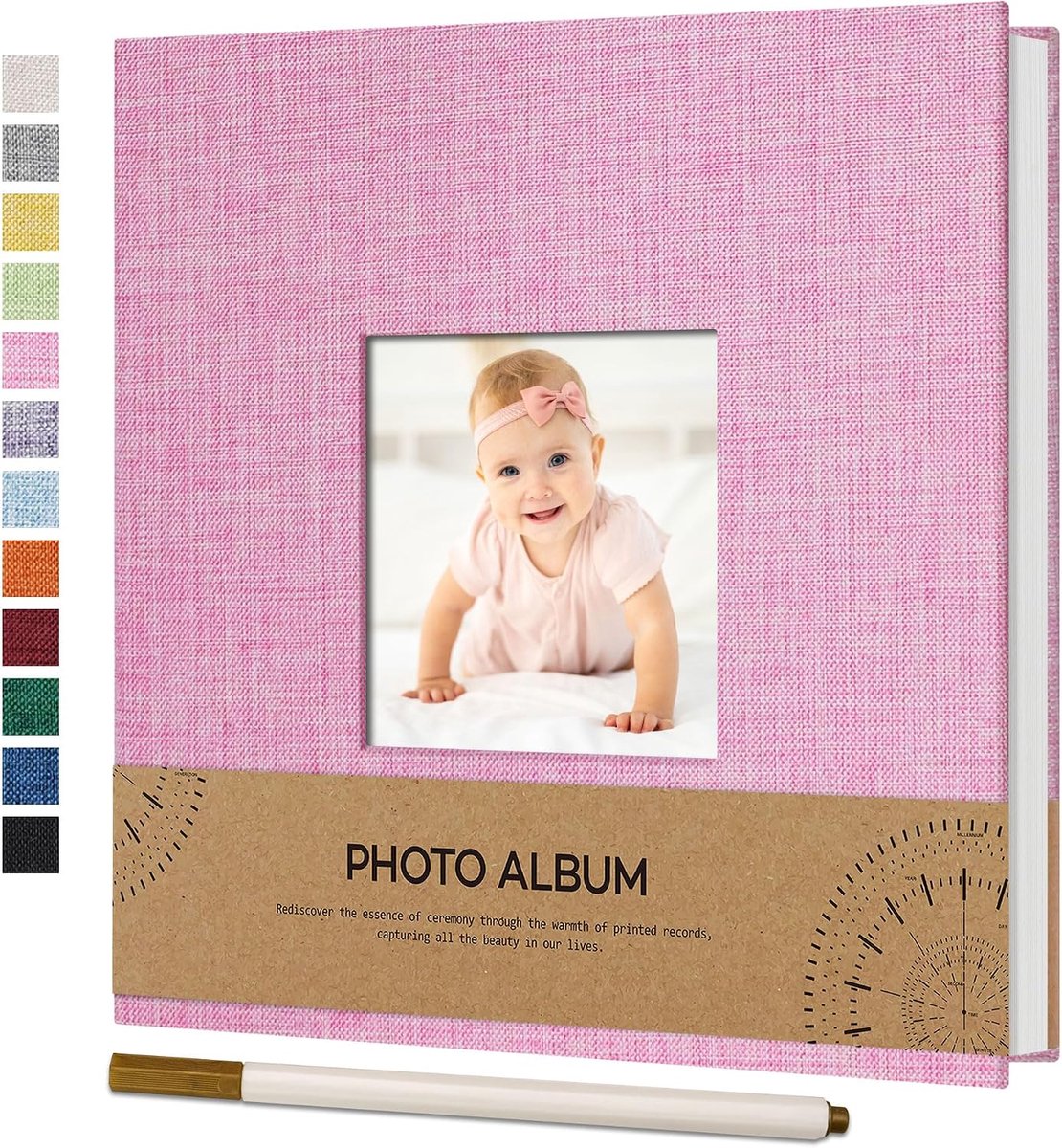 SnelShoppen - Zelfklevend Fotoalbum met Foto Venster voor Foto's 10 x 15 cm, Linnen Cover, DIY Scrapbook, 40 Witte Pagina's, Reis Foto Boek met Balpen