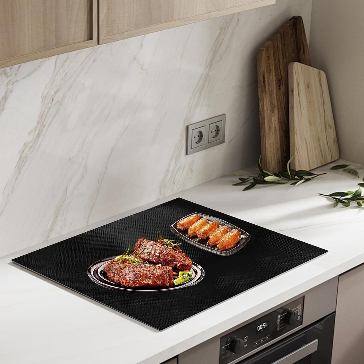 SnelShoppen - Grote Inductiekookplaat Beschermer Mat 78x52cm - Silicone Deksel Magnetisch - Krassen Bescherming - BPA Vrij - Hittebestendig - Multifun