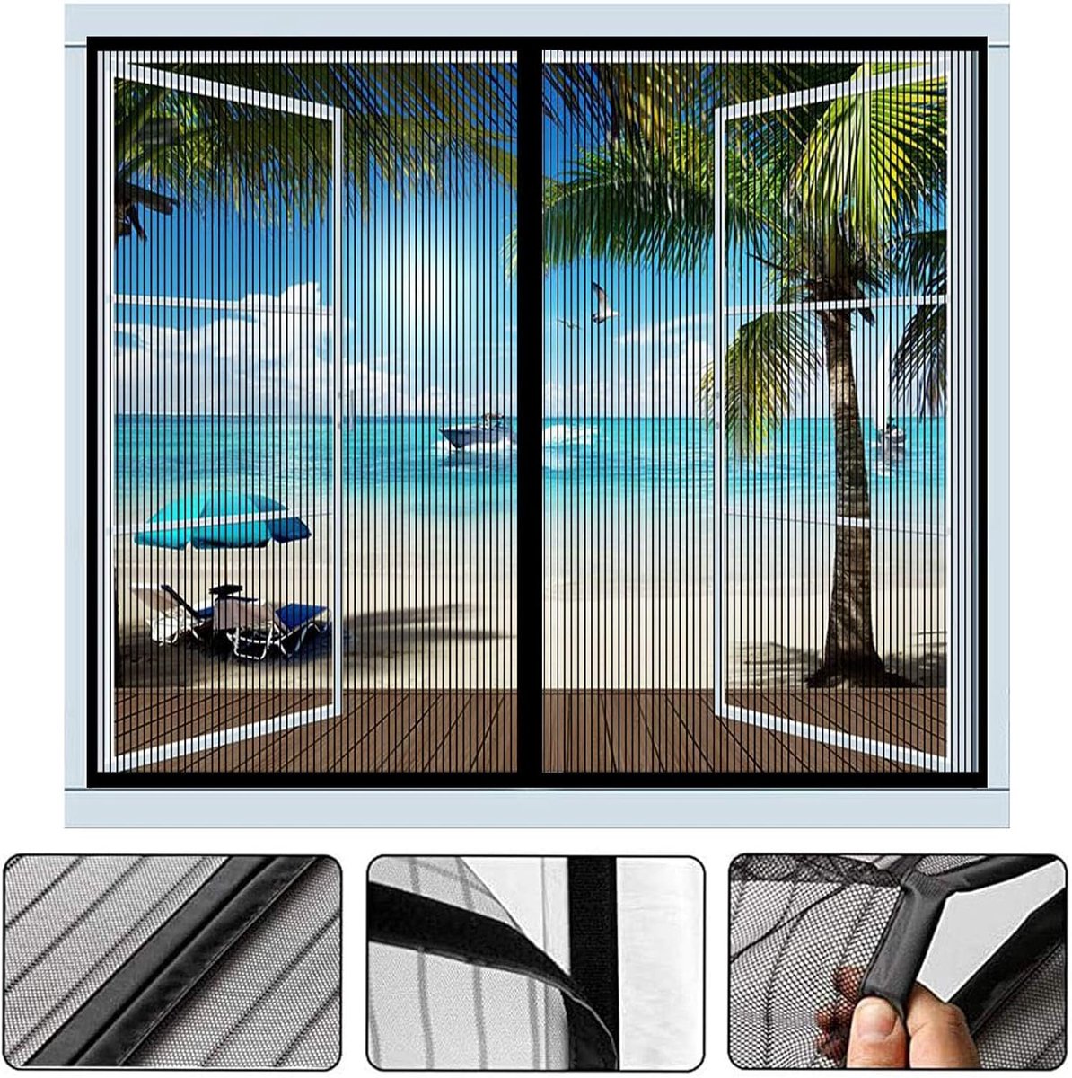 SnelShoppen - Magnetische Vliegenraam Automatische Sluiting Voor Deur & Raam - Geen Boren - Geschikt Voor Balkon - 120x120cm - Zwart