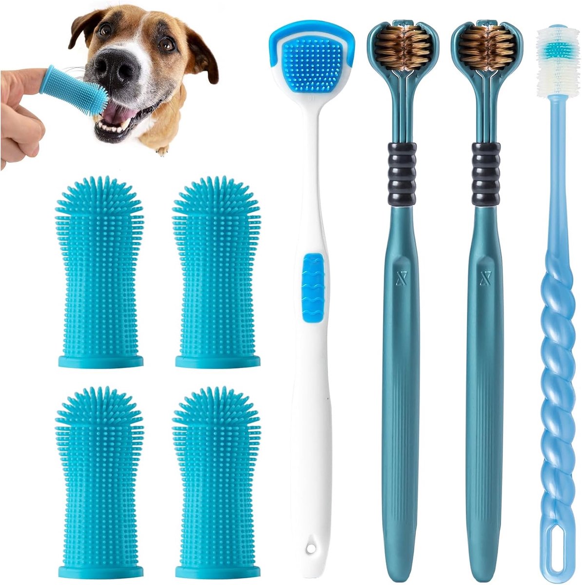 SnelShoppen - Dog Toothbrush Finger Toothbrush 360 Graden Silicone Tandenborstel voor Honden en Katten, Gemakkelijk Tanden Poetsen, Pack van 8