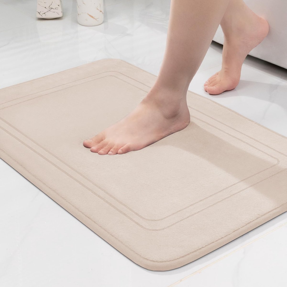 SnelShoppen - Badmat, Antislip, Zacht, Absorberend Douchematt, Voetmat voor Badkamer, Beige, 50 x 80 cm, Ideaal voor Badkamer en Woonkamer