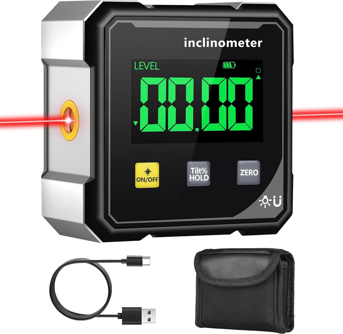 SnelShoppen - Digitale Hoekmeter met Laser, Magnetische Protractor, 4-Zijdig Nivelleerapparaat, LCD Scherm, Precisie-Inclinometer voor Houtbewerking,