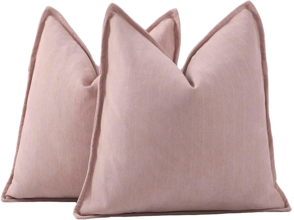SnelShoppen - Set van 2 Woven Chenille Fringe Kussenslopen Super Zacht Decoratief Kussenhoes voor Bank Slaapkamer 50x50cm Roze