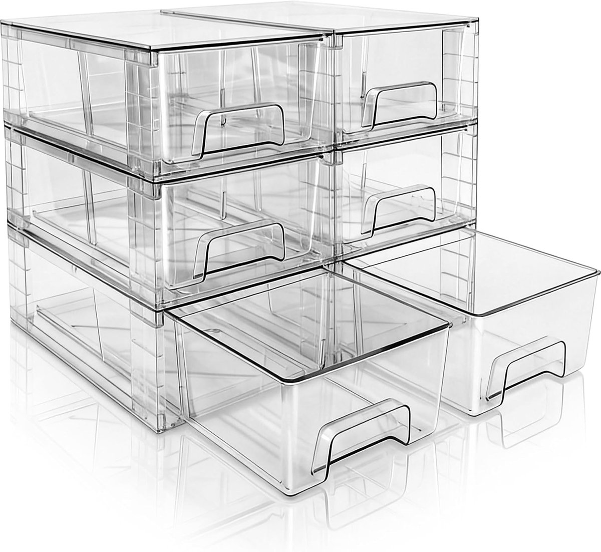 SnelShoppen - 6-Pack Stapelbare Transparante Acryl Lade Organizers met Handvatten - Ideaal voor Koelkast, Badkamer, Keuken en Pantry Organisatie