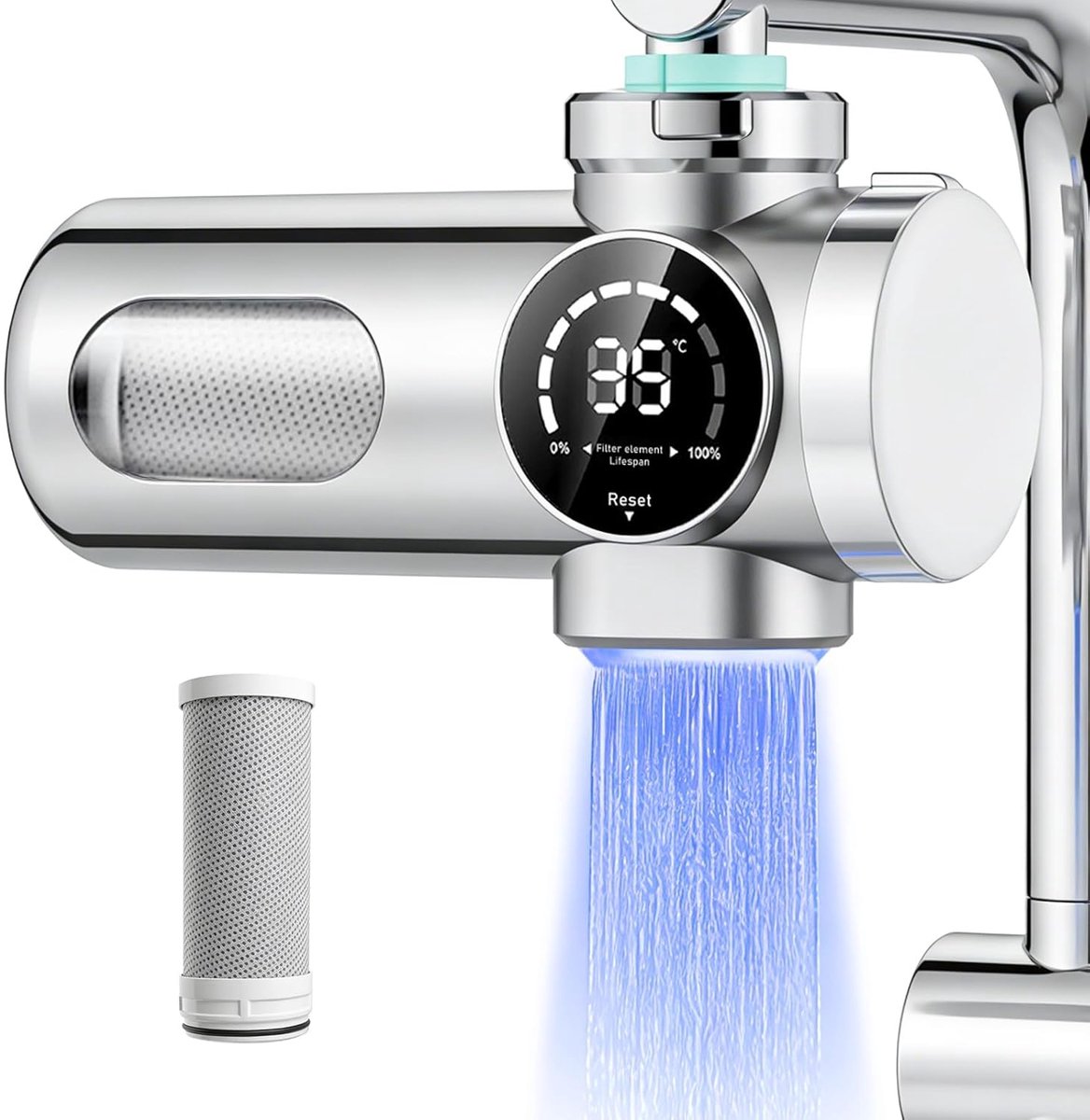 SnelShoppen - Waterfilter met LED Indicator - Kraanwaterfilter - Verwijdert Chloor, Zware Metalen en Kalk - UV Sterilisatie - Voor Keuken, Reizen, Hui