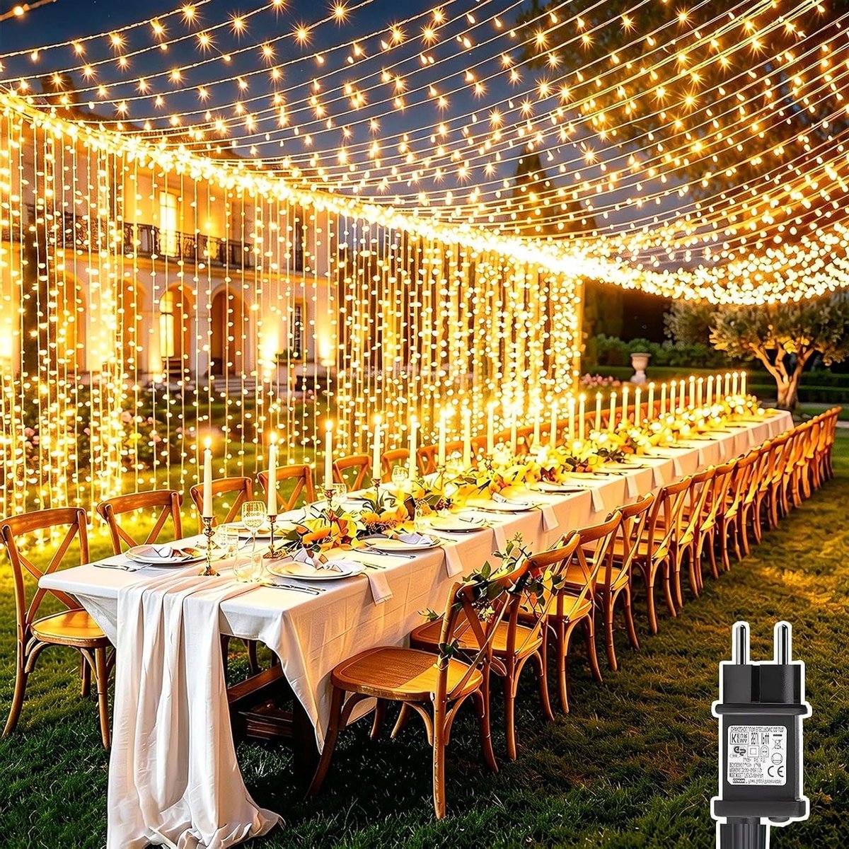 600 LED Sfeerverlichting voor Kerst buiten - Waterdichte 6 x 3 m met 8 Modi voor Tuin, Feesten en Binnen Decoratie - Warm Wit