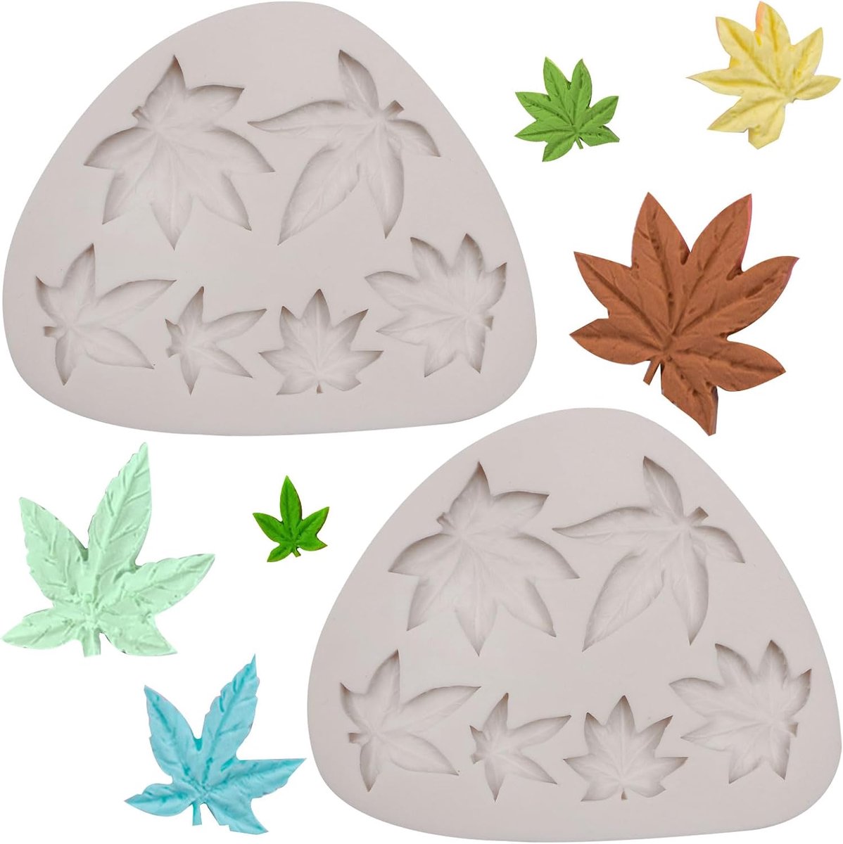SnelShoppen - Silicone Bakvormen Set van 2 met Ahornblad en Hennepblad Motieven, 11.5 x 9.7 cm, Perfect voor Fondant, Taartdecoratie en Herfstthema Ke
