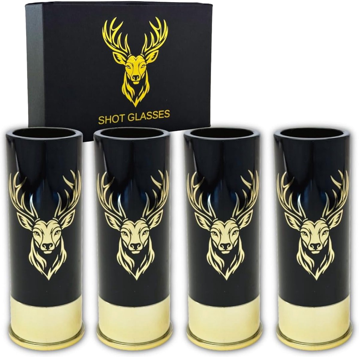 SnelShoppen - Shot Glasses met Hertenkop - 12 GA Jacht Shot Cups - Luxe Geschenkdoos voor Mannen en Vrouwen - Perfect voor Feestjes, Vaderdag en Jacht