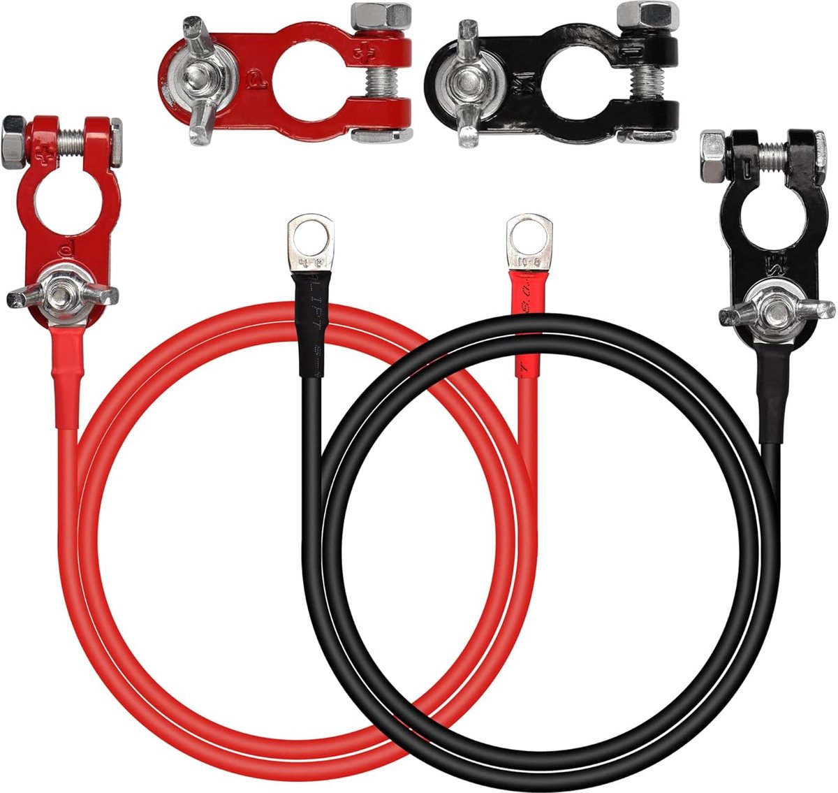 SnelShoppen - 1 Paar Batterij Aansluitkabels, 10 AWG, Rood en Zwart, Auto Accu Kabel, Aluminium Legering Klemmen, Voor Auto, Zonnepaneel, Motorhome, M