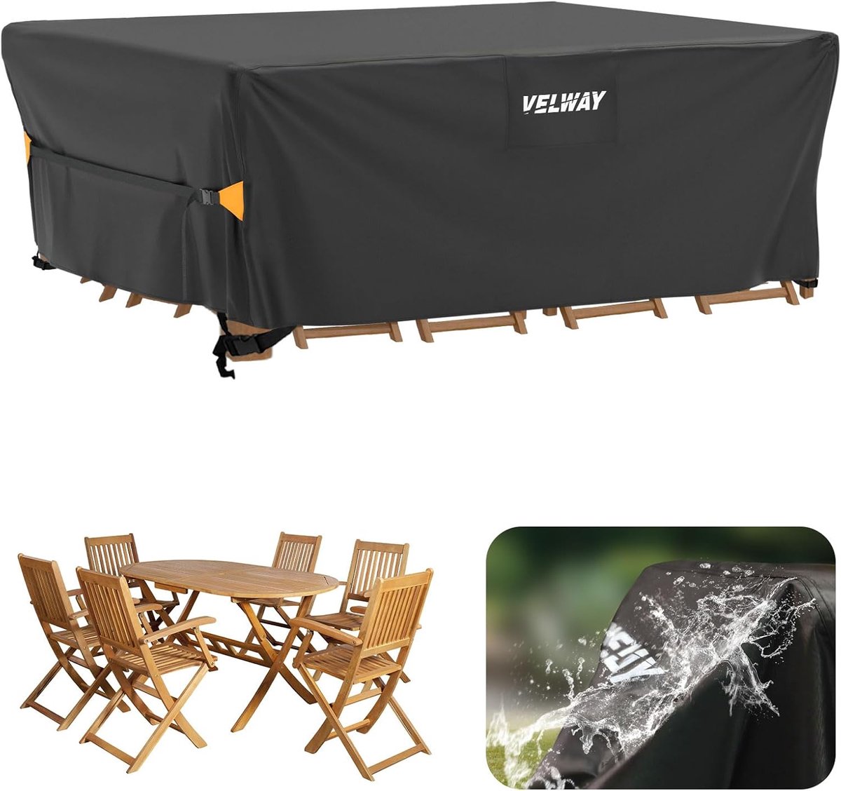 SnelShoppen - Tuinmeubelen Beschermhoes 200x160x74cm - Waterproof, Windproof, UV-Bestendig, Zwart - Voor Rattan Tuinset - Ideaal voor Buitengebruik