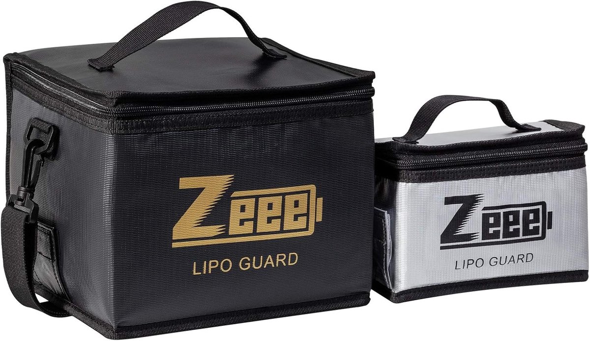 SnelShoppen - Zeee Lipo Safe Bag, Vuurvaste en Explosiebestendige Oplaad- en Opslagtas voor LiPo Batterijen, Grote Capaciteit, Zwart en Zilver