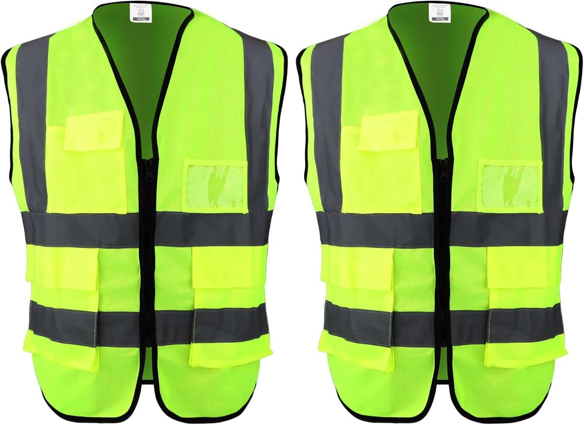 SnelShoppen - Veiligheidsvest met Zakjes en Rits voor Buitenwerk Fietsen Joggen Hiken Bouw Groen 2-Pack