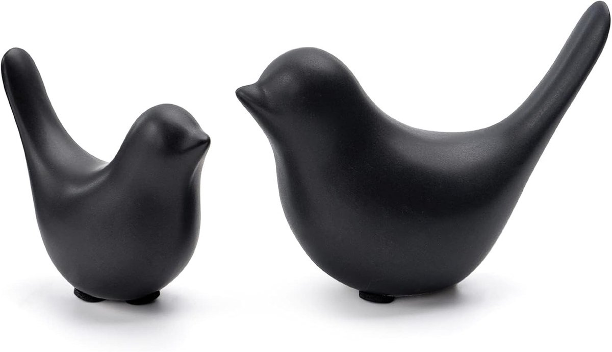SnelShoppen - Decoratieve Vogels Beeldjes Keramiek 2 Stuks - Moderne Stijl - Kleine en Grote Ornamenten voor Woonkamer, Slaapkamer, Bureau, Kasten - Z