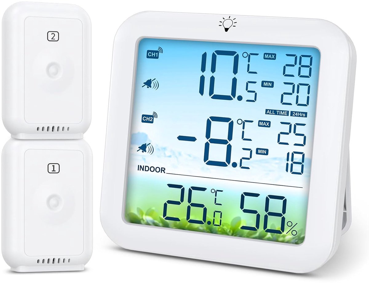 SnelShoppen - Brifit koelkast thermometer met alarm - Digitale temperatuurmeter voor koelkast en vriezer - Nauwkeurige temperatuurweergave - Keukenacc