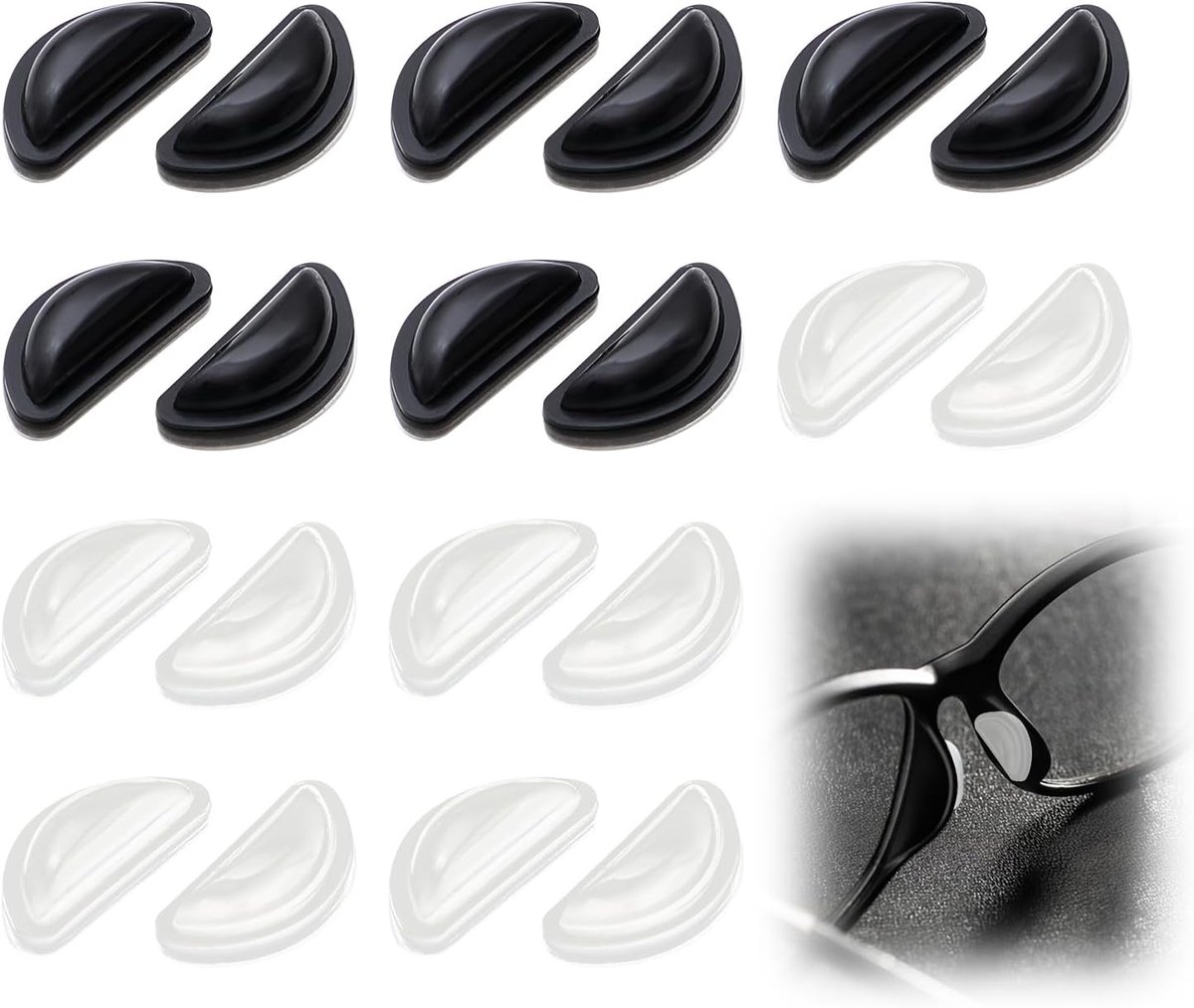 SnelShoppen - 10 Pairs Oogglas Neuspads - Comfortabele Silicone Antislip Pads voor Brillen en Zonnebrillen - Zwart & Wit - Ideaal voor Dagelijks Gebru