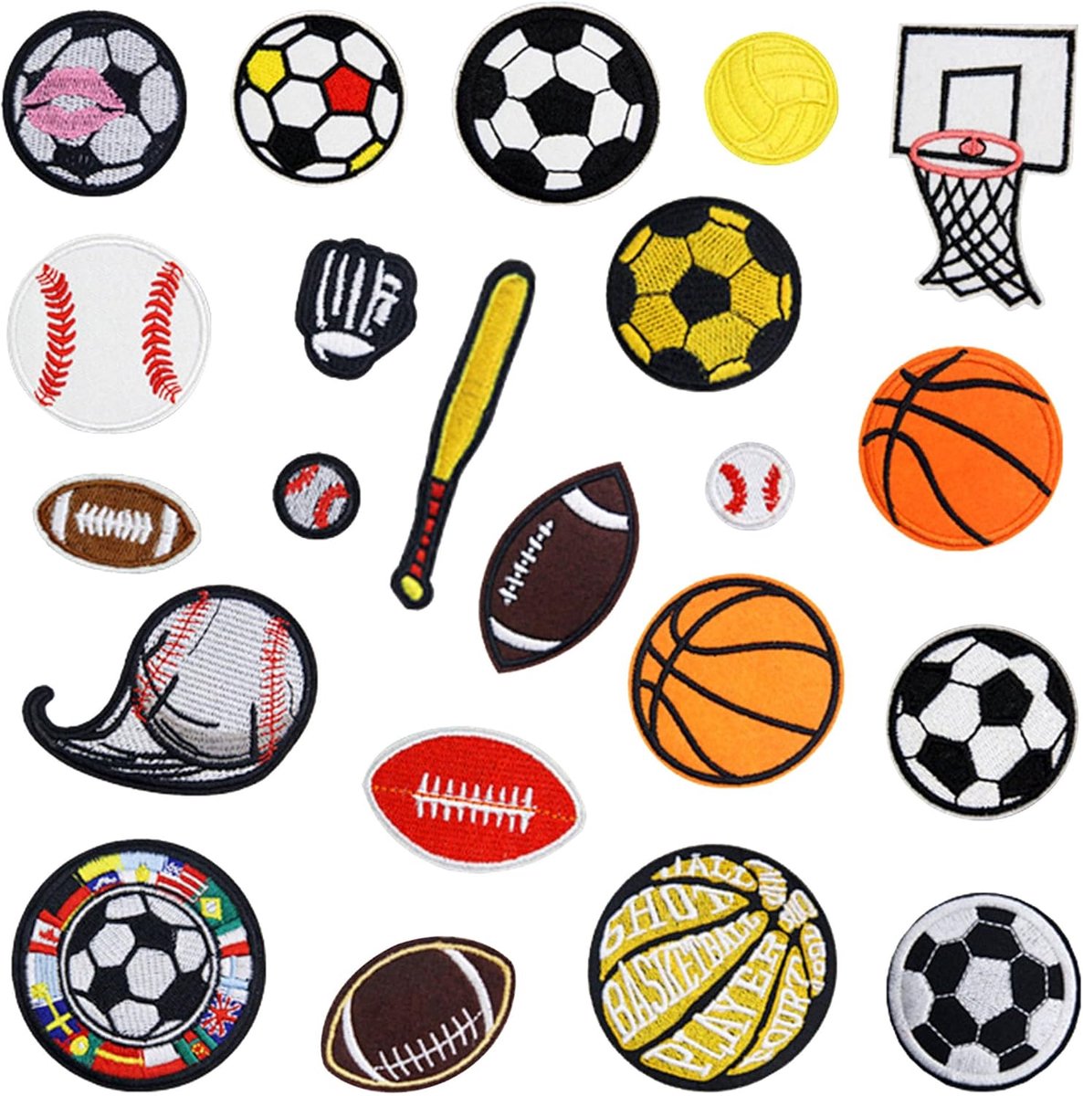 SnelShoppen - Pack van 22 Kindersportpatches voor Basketbal, Tennis, Rugby - Borduurpatches voor Reparatie van Kleding, Jassen, Tassen - Hoogwaardige