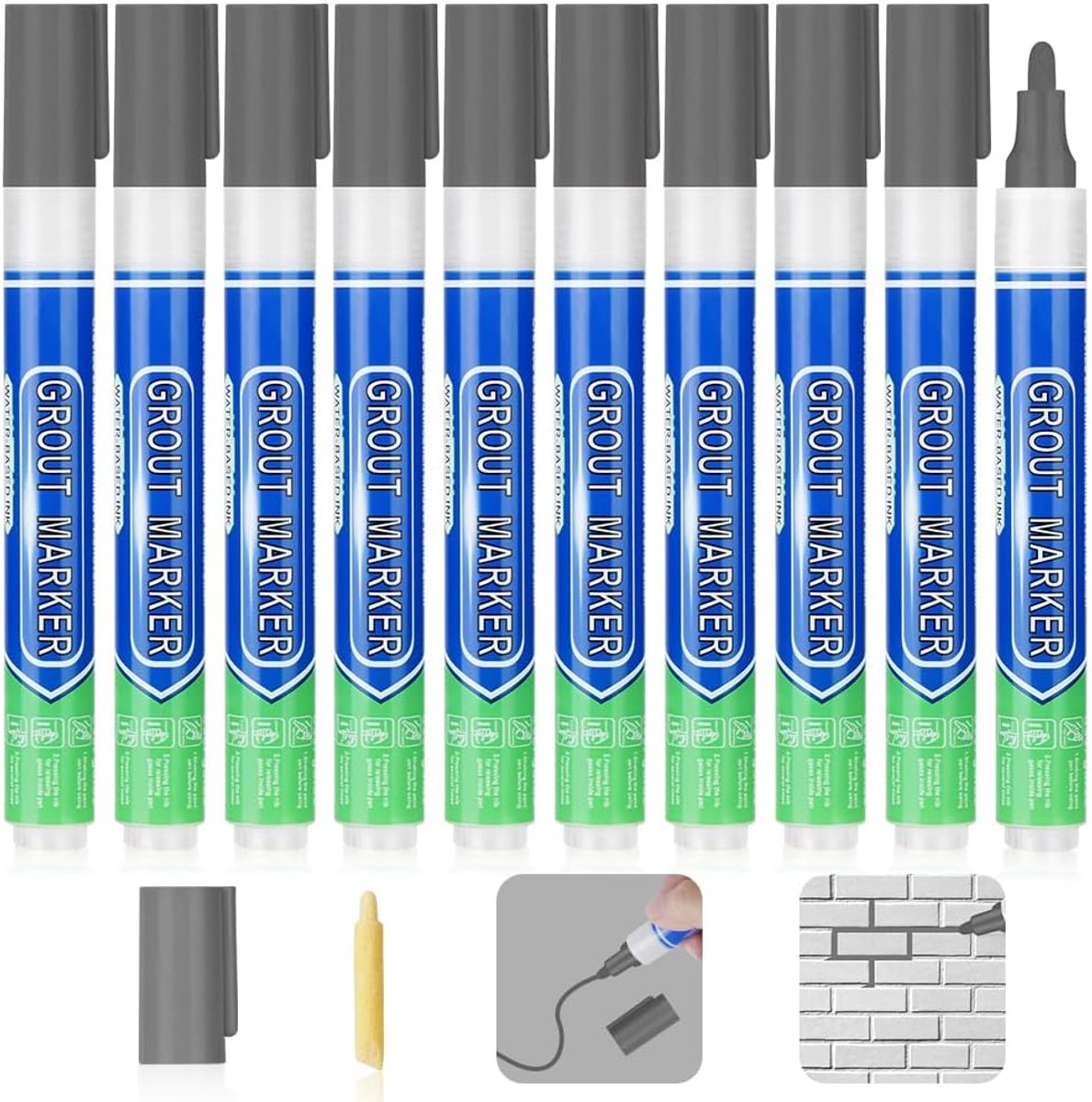 SnelShoppen - Grouting Pen voor Joints, Cement Marker voor Tegels, 10 Stuks Donkergrijs, Ideaal voor Badkamer, Keuken, Vloeren en Wanden