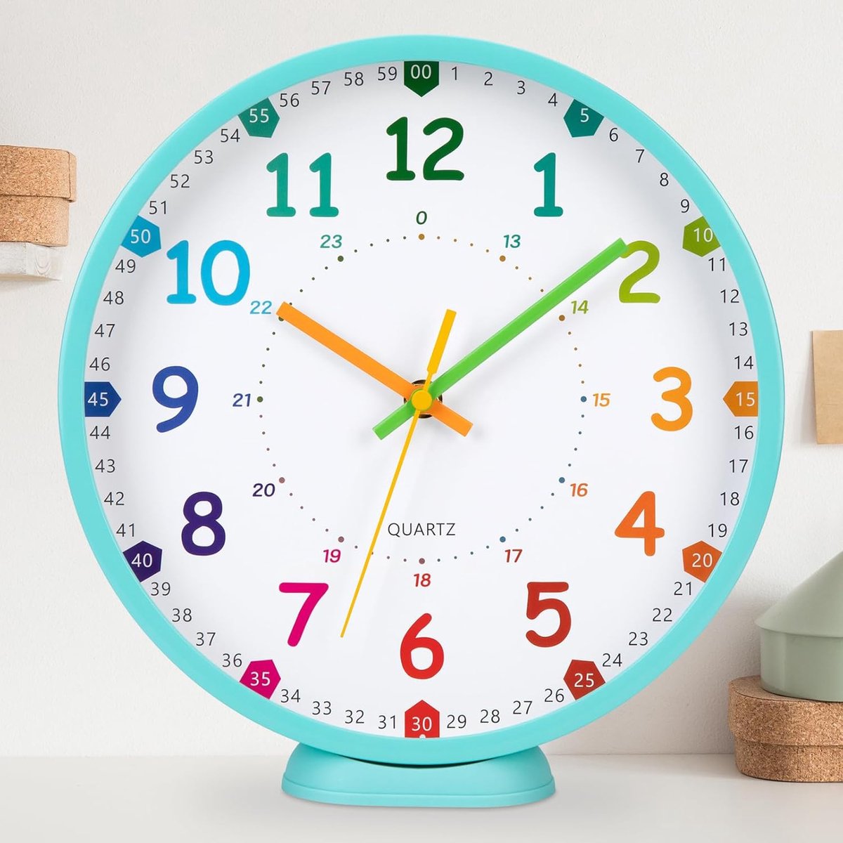 SnelShoppen - Kinderen Wandklok en Tafelklok - VIVILINEN Stille Klok - Makkelijk Afleesbare Klok voor Kinderkamer, School, Speelkamer - Modern Design
