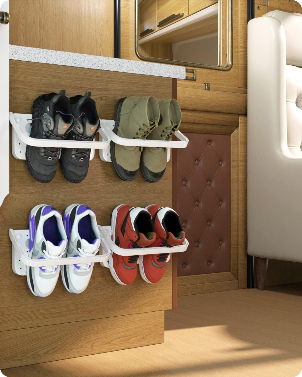 SnelShoppen - Vouwbare Schoenhouder Muurbevestiging - 4 Stuks - Wit - Stevige Plastic Schoenopbergers voor Thuis, Kantoor, Sport, en Meer