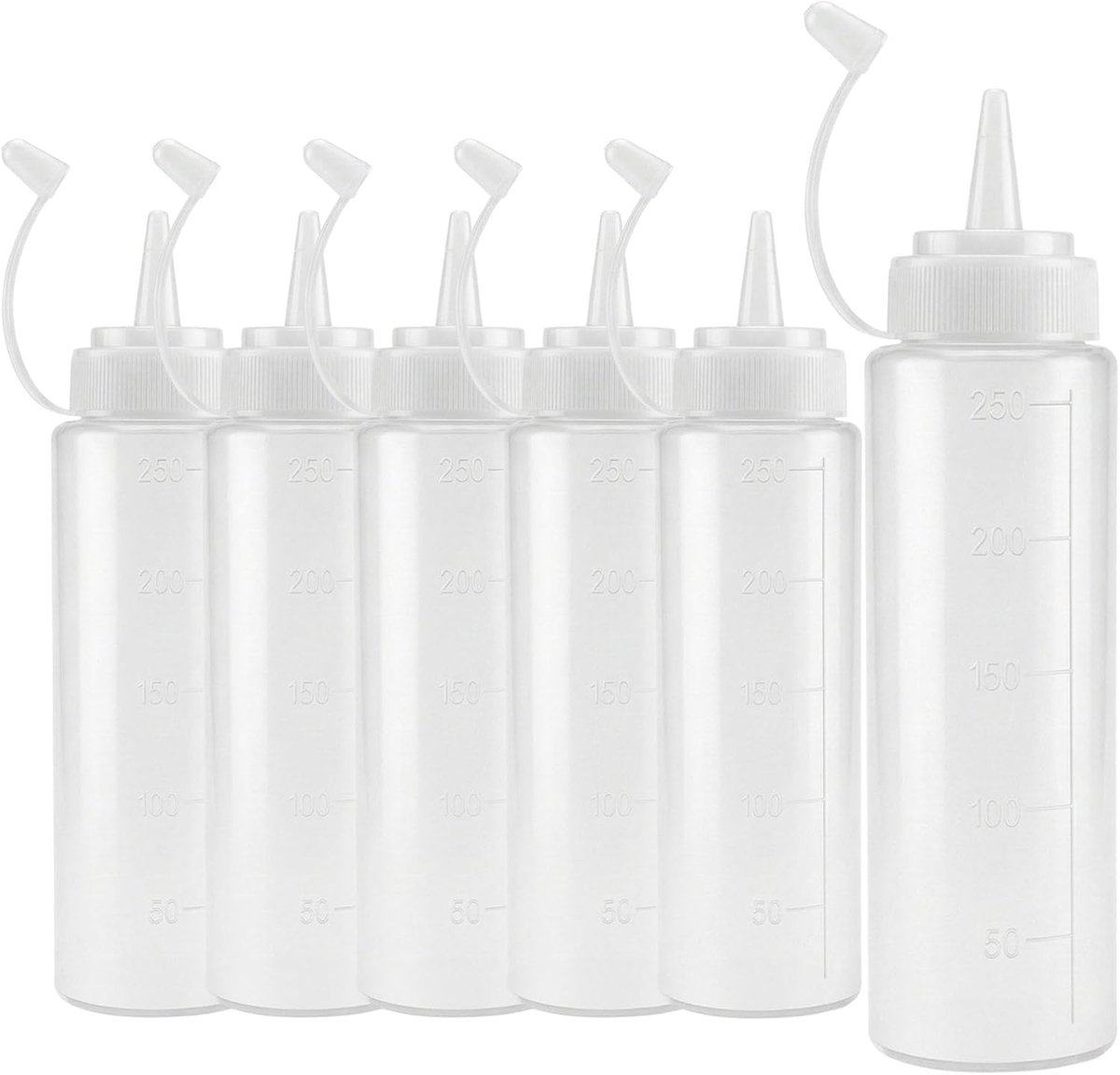 SnelShoppen - Pack van 6 Plastic Squeeze Bottles 250 ml - Flessen voor Vinaigrette, Dressing, Ketchup, Mustard en Mayo - Ideale Dispensing Bottles voo