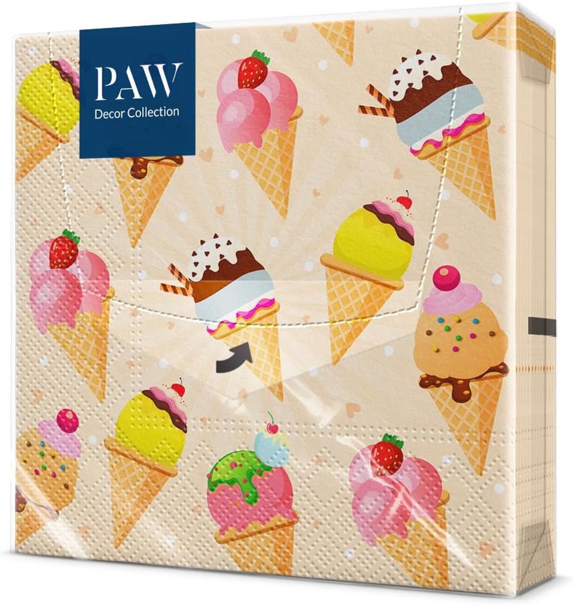 SnelShoppen - Kleurrijke Papieren Servetten 3 Laags (33 x 33 cm) - 20 Stuks - Perfect voor Feesten, Verjaardagen en Vieringen - IJsje Motief