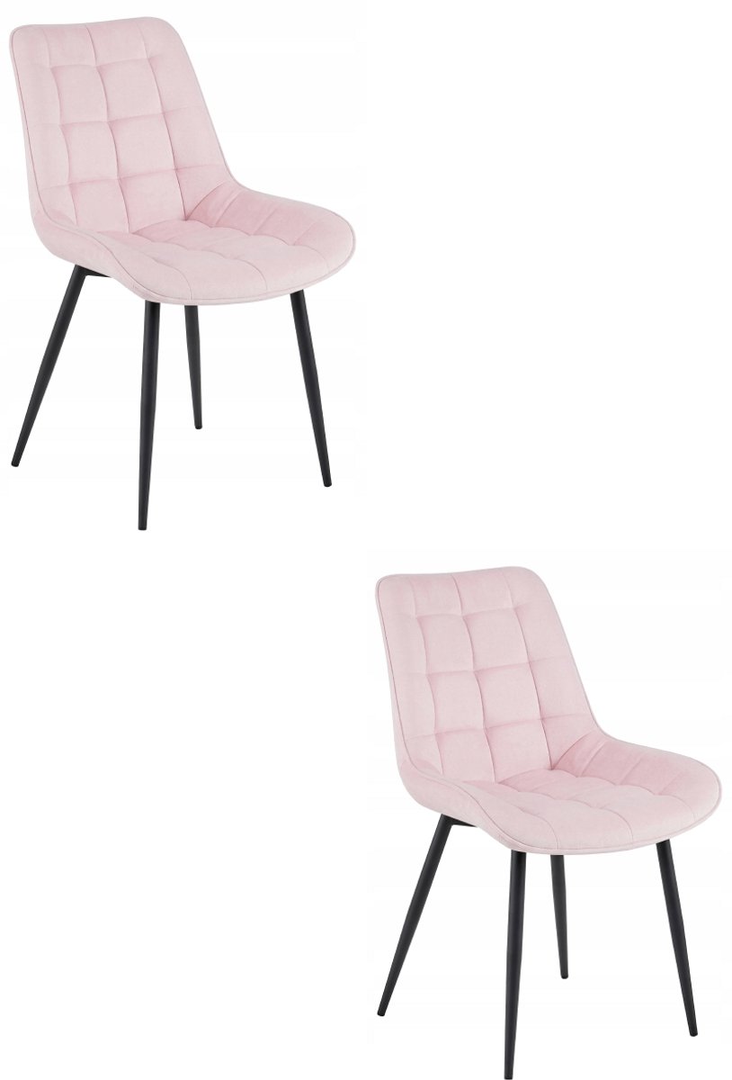 Set van 2 eetkamerstoelen BERA - Lichtroze fluweel - Zwarte metalen poten - Modern design