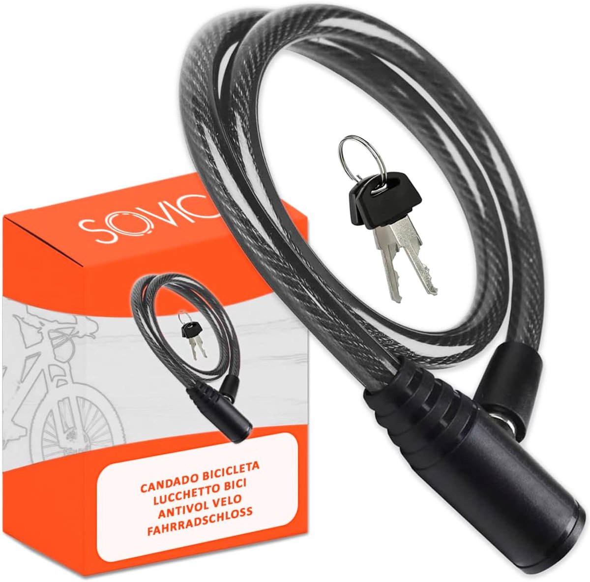 SnelShoppen - Fietsslot 60 cm van Robuust Staal Kabel, Geavanceerd Slot met Sleutel, Praktisch en Compact, Veiligheid en Diefstalbeveiliging, Zwart