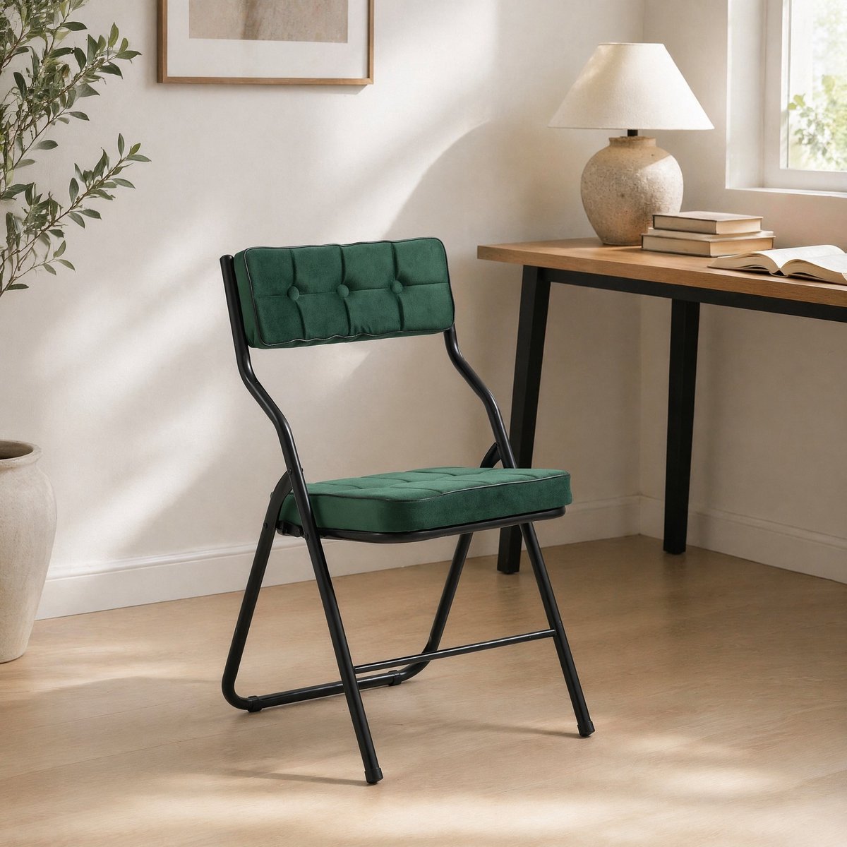 COVREO Eetkamerstoel 46 x 47 x 80 cm - groen velvet, metalen frame, set van 2, opvouwbaar