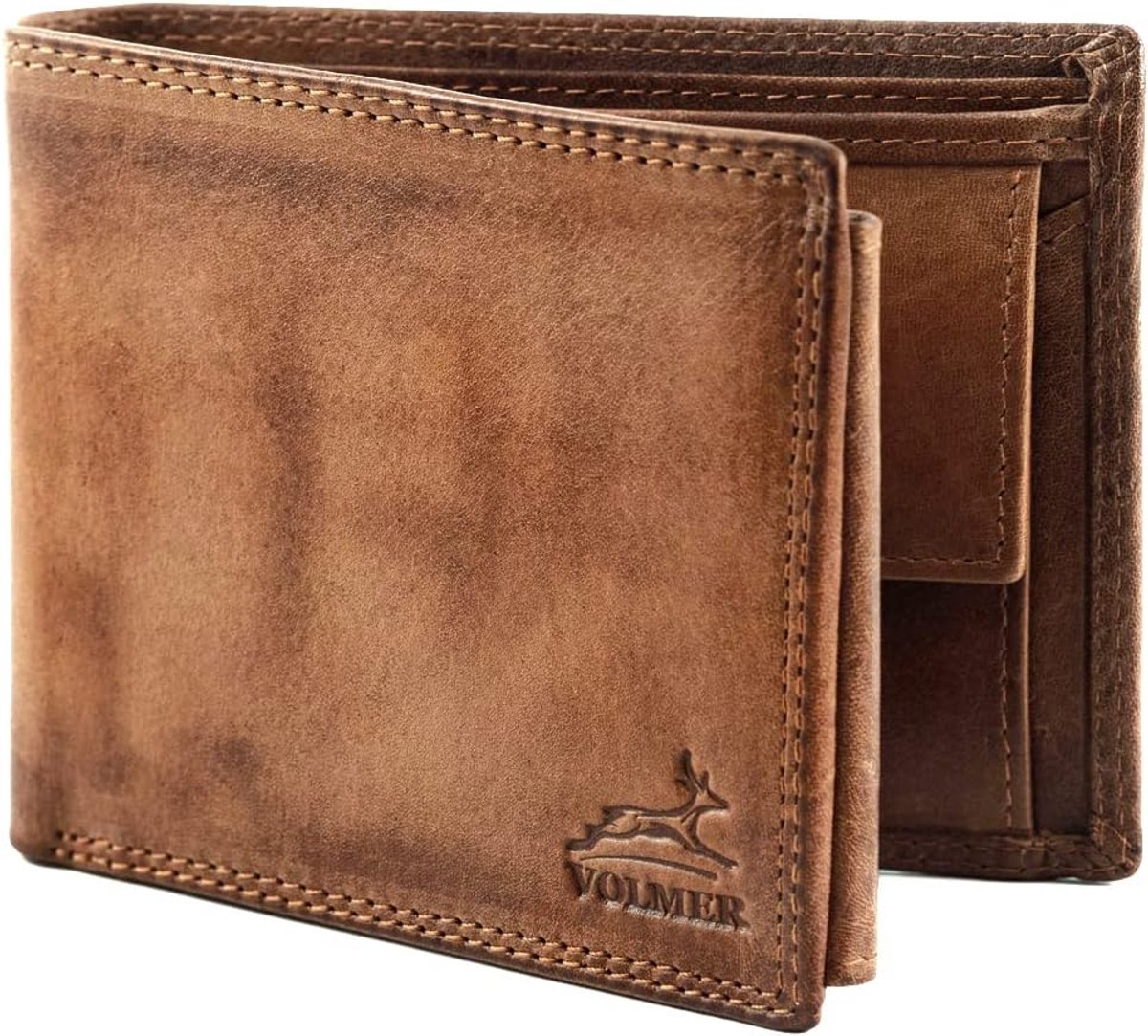 SnelShoppen - Heren Leren Portemonnee met RFID Bescherming - Echte Leren Landscape Formaat - Bruin - 9 Creditcard Slots en 4 ID Pockets
