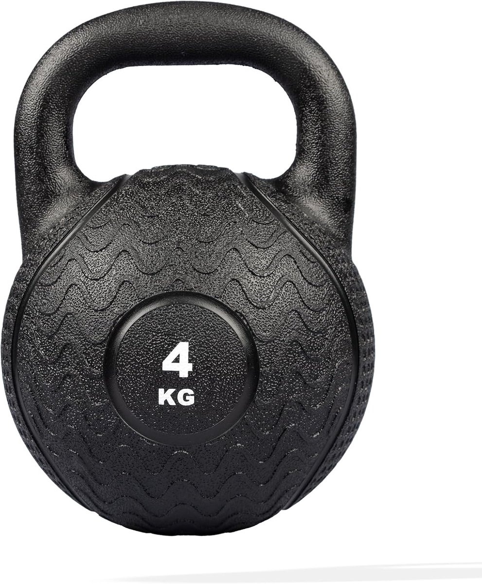 SnelShoppen - Kettlebell 4.8 of 12 kg | Hoogwaardige Rubber of Plastic met Betonnen Vulling | Versterk Spieren, Stabiliteit & Coördinatie | Zwart