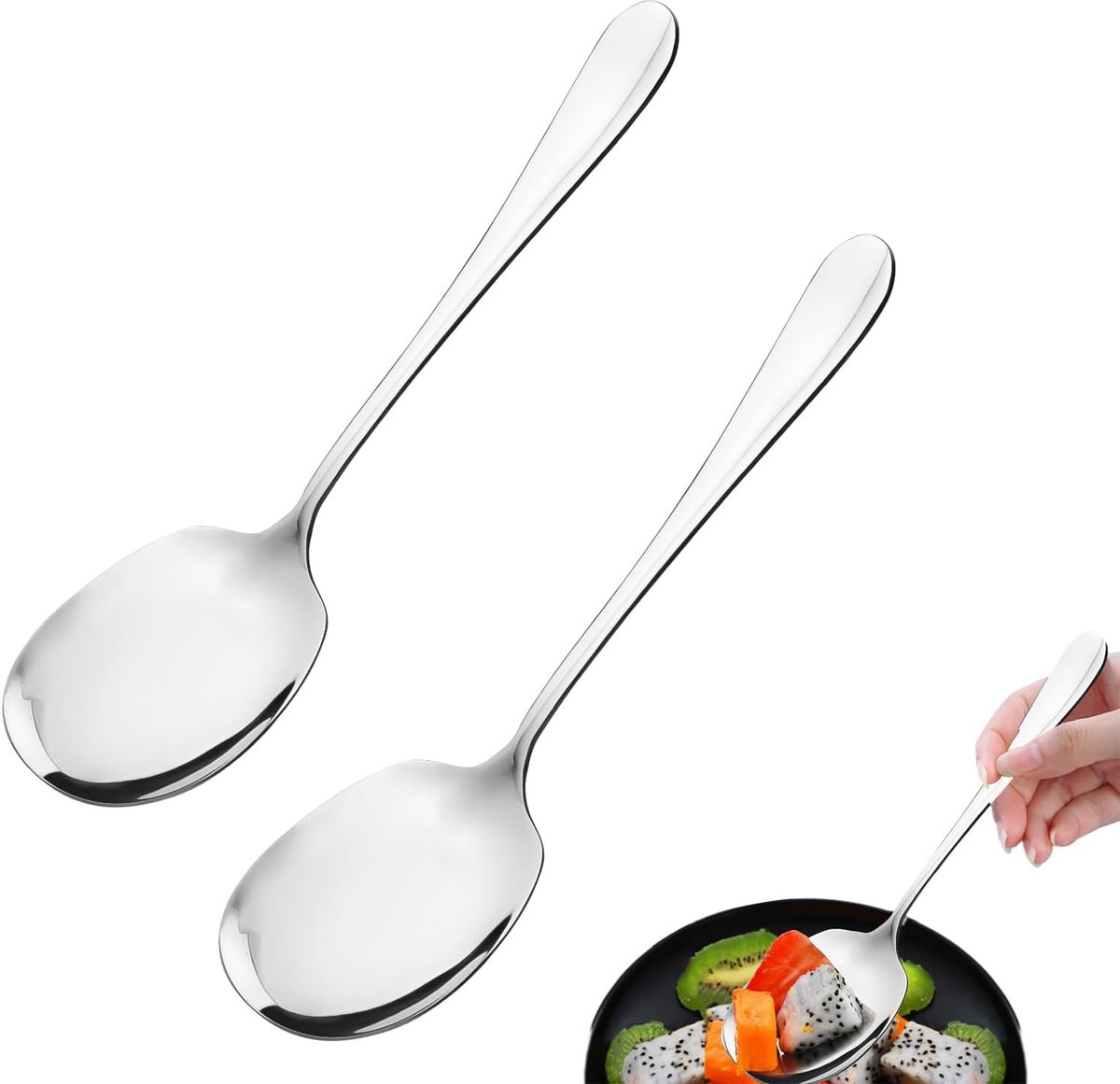 SnelShoppen - 2Pcs Grote Serving Lepels RVS 21cm, Lange Handgrepen, Ideaal voor Keuken, Diner, Salades en Feestelijke Gelegenheden