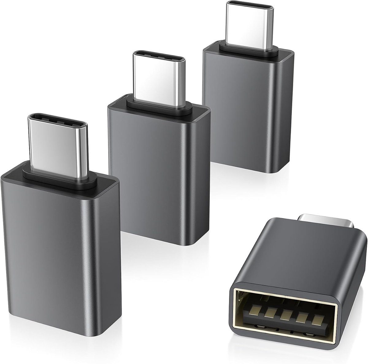 SnelShoppen - USB-C naar USB Adapter Set van 4 Stuks | Type C naar USB 3.0 Female Converter, Thunderbolt 3 en 4 Compatibel, Ideaal voor MacBook Pro, i