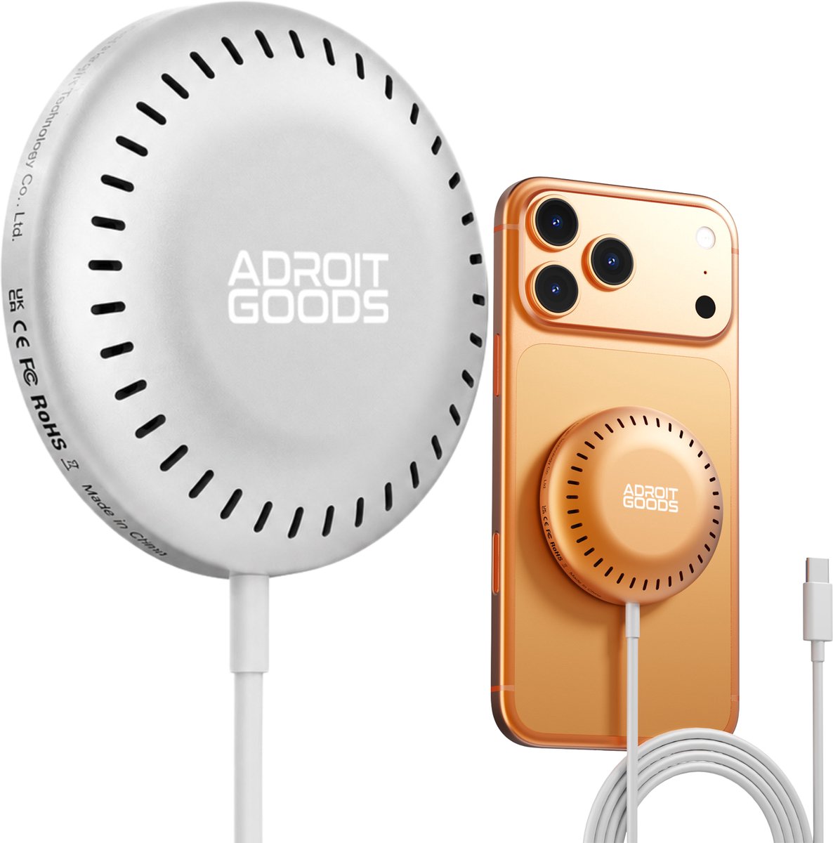 AdroitGoods 25W Draadloze Oplader Snellader geschikt voor MagSafe - USB-C Magnetische Charger geschikt voor iPhone & AirPods Fast Charge - Silver