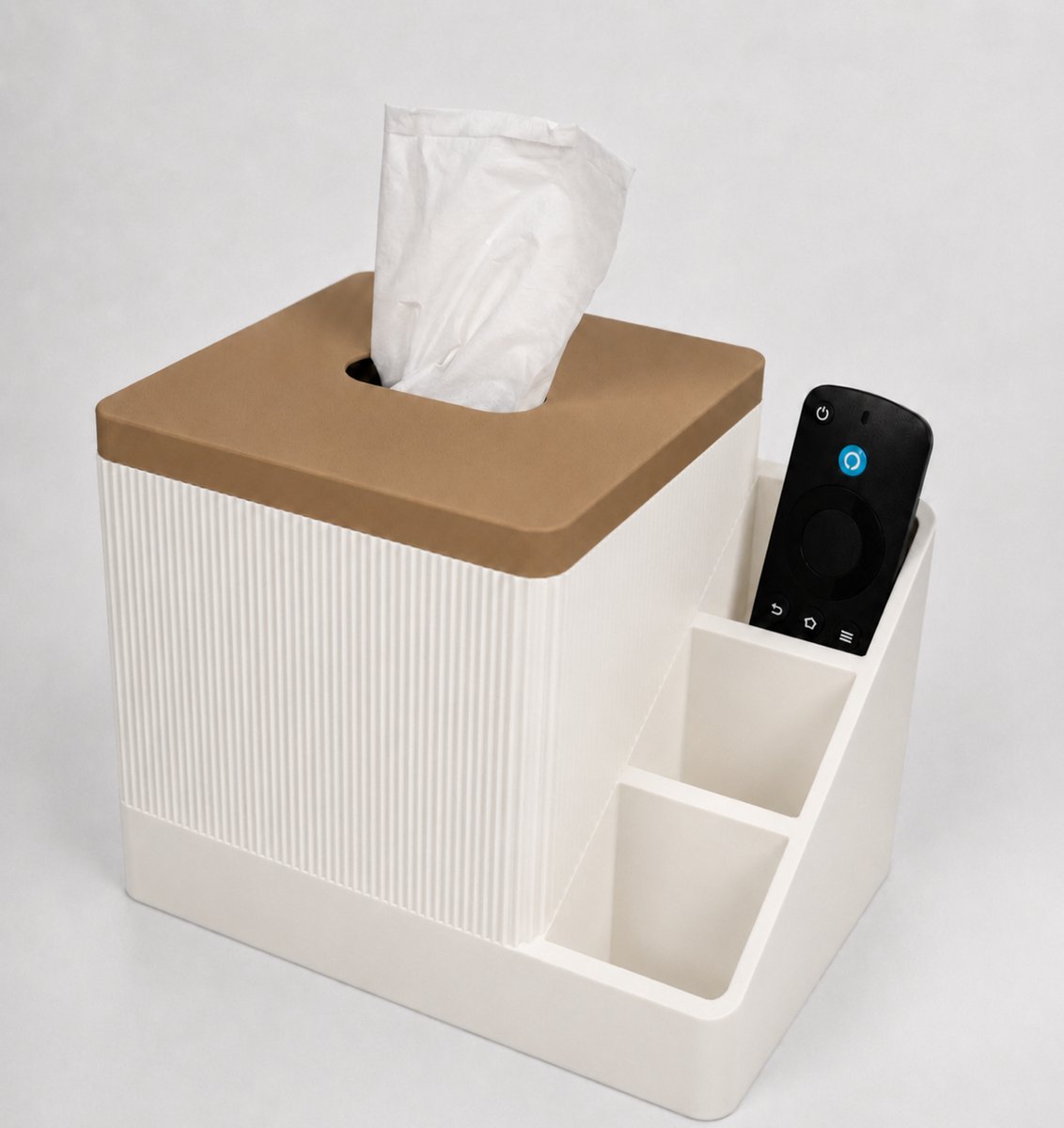 Tissuehouder met Organizer – Tissuedoos Houder met Opbergvakken en Afstandsbedieninghouder – Beige/Wit
