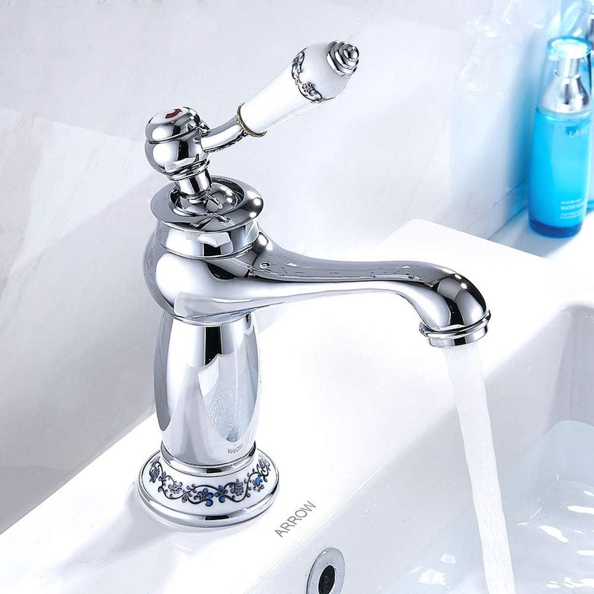 SnelShoppen - Vintage Antieke Messing Chroom Gecoate Enkelhandige Mengkraan voor Badkamer, Wasbak en Bidet - Hoogwaardige Keramische Kraan (Zilver)