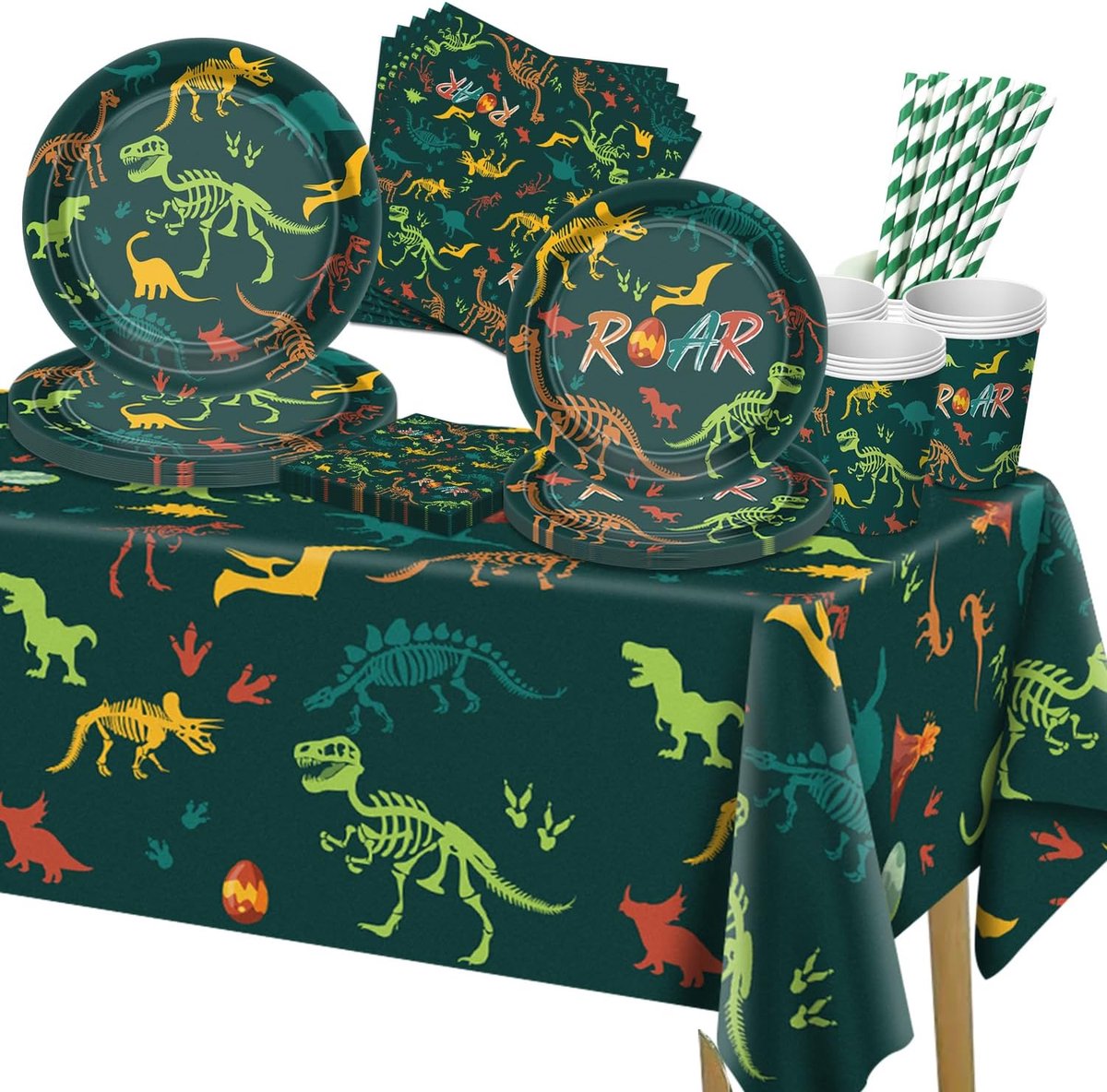 SnelShoppen - 101pcs Dinosaur Birthday Decorations - Dino Feest Decoratie Set voor Kinderen met Borden, Servetten, Bekers, Tafelkleed voor 20 Personen
