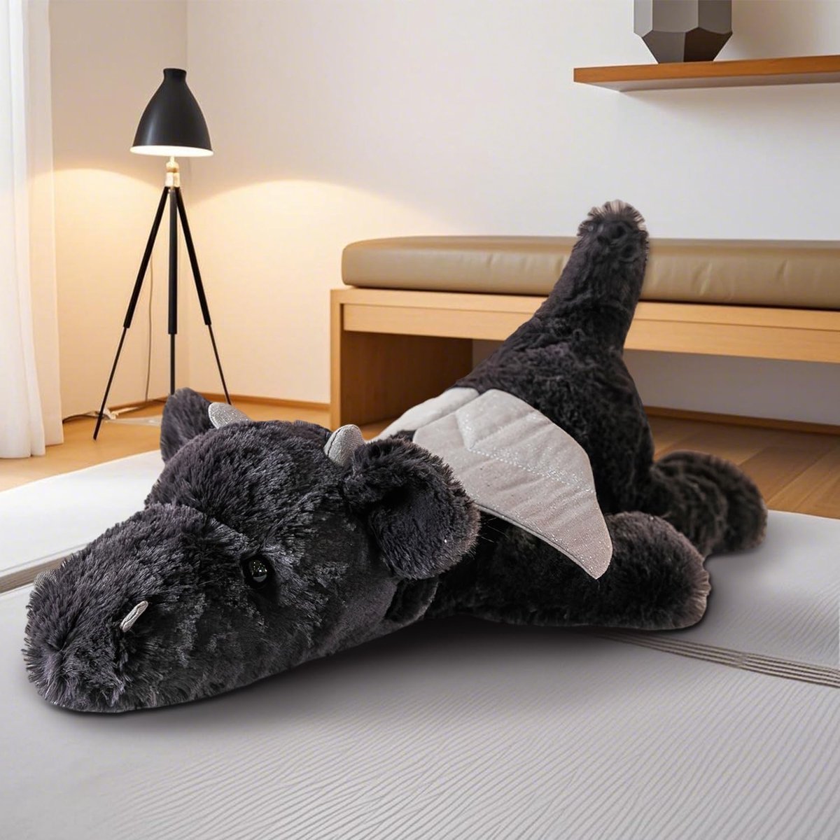 SnelShoppen - Gewogen Knuffeldraak 50cm - Schattig Zwart Draakje - Zachte Gevoel - Perfect voor Kinderen, Cuddling, Ontspanning, Cadeau
