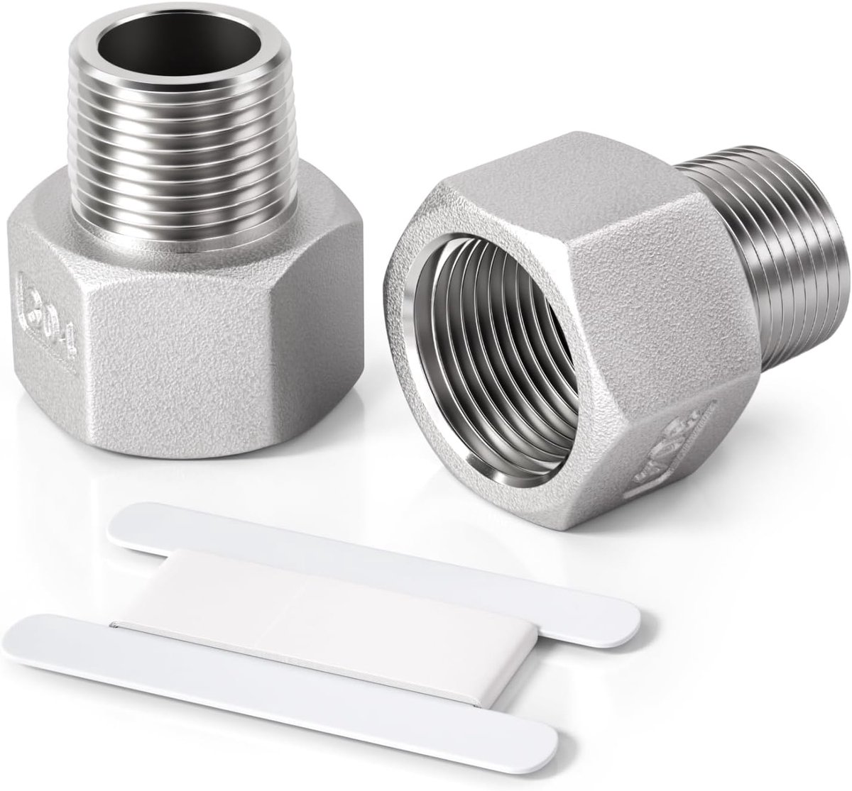 SnelShoppen - 2pcs 1/4" naar 1/2" BSP Draad Verbinder RVS 304 Hex Bushing Reductie Connector voor Pijp Aansluiting, Duurzaam en Betrouwbaar