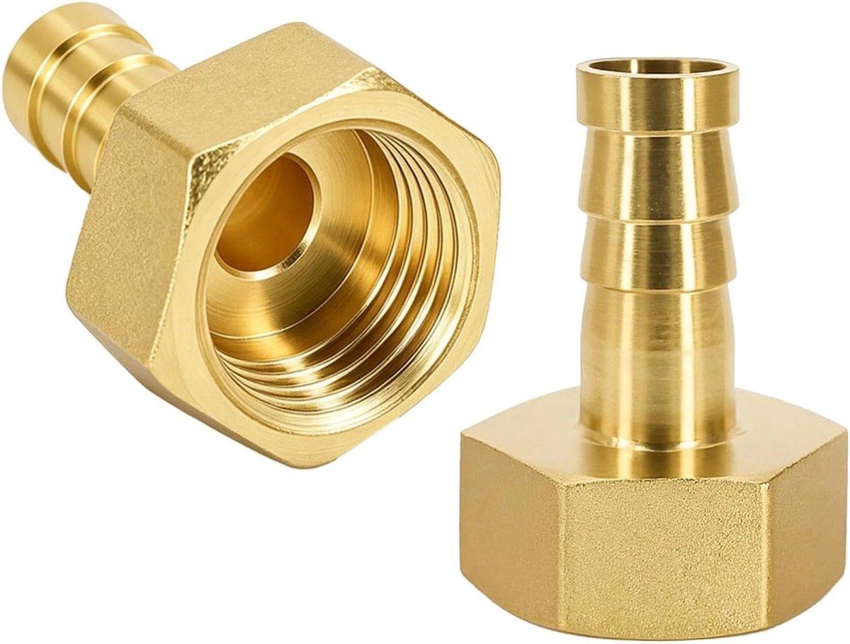 SnelShoppen - 2x Messing Slangkoppelingen 10mm Draad 1/2 Inch BSP - Adapter voor Tuin, Water, Lucht, Brandstof, Olieleidingen - Duurzaam en Robuust