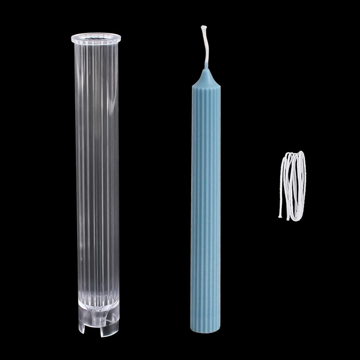 SnelShoppen - Candle Shape - 1 Stuk Transparante Plastic Kaarsenhouder Mould met Kaarsenlont, Gestreepte Pilaar Cilindrische Vorm voor Kerk en Thuisde